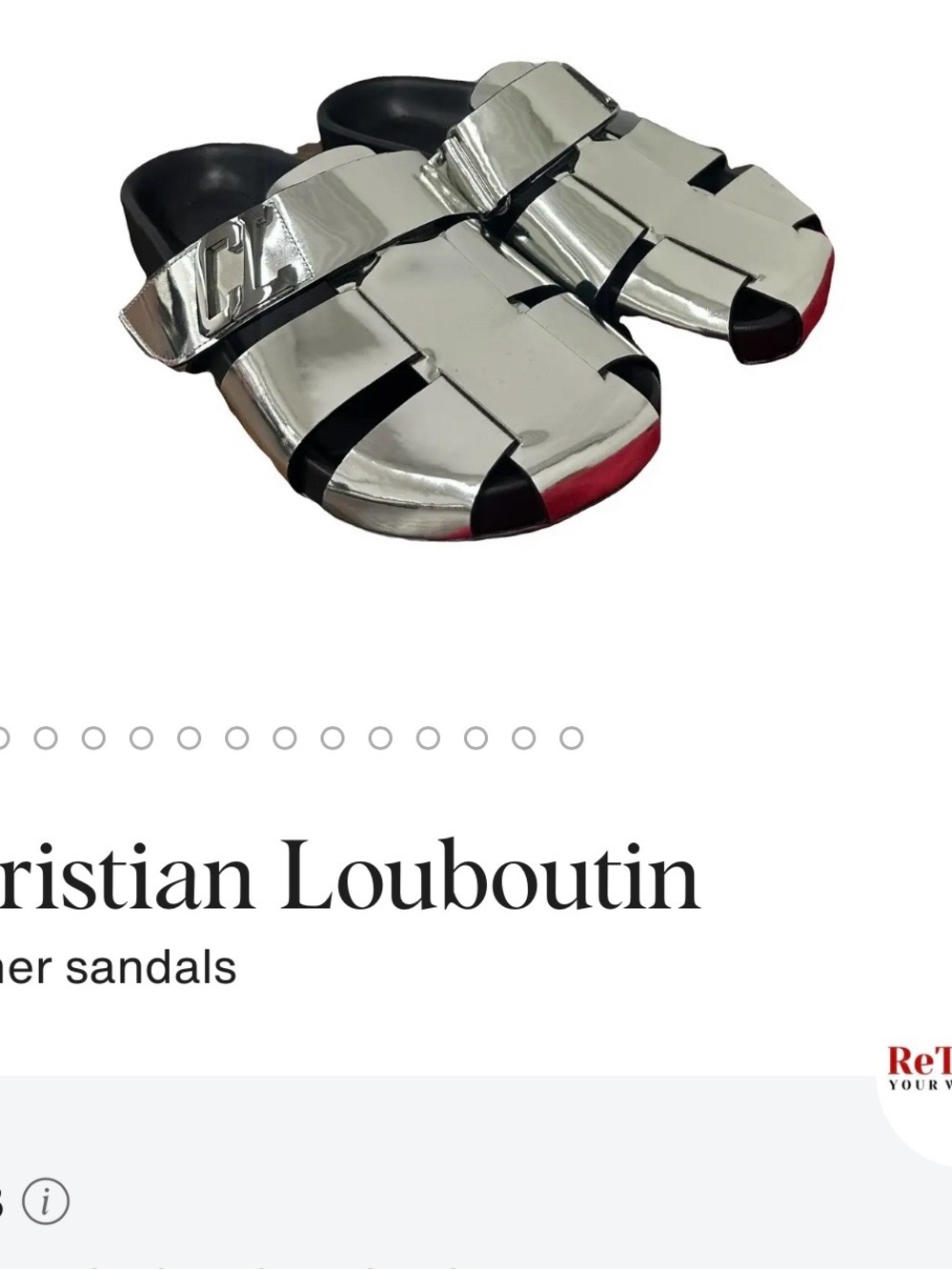 Christian Louboutin Silver Leather Slide Sandals with Red Toe Accent